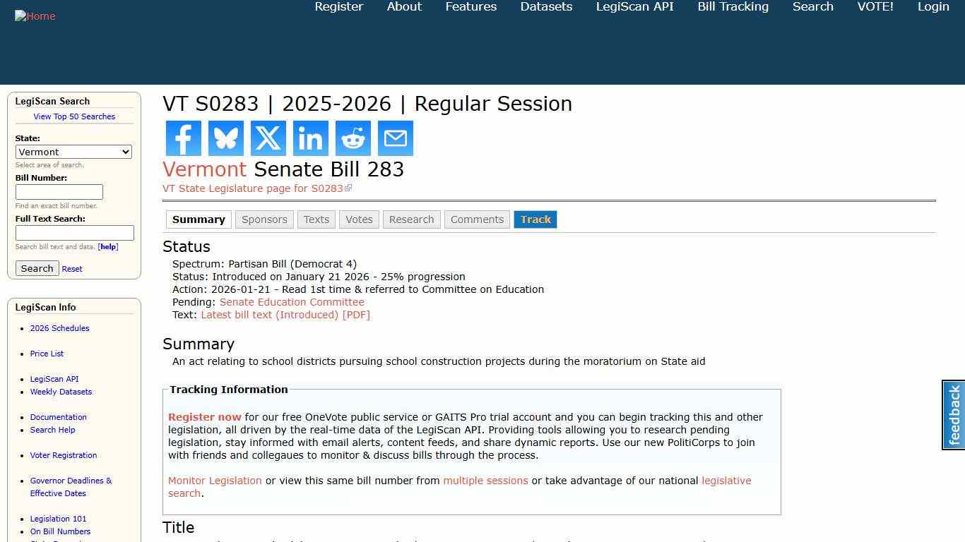 VT S0283 2025-2026 Regular Session LegiScan